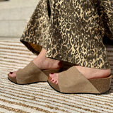 Alex – Women’s Suede Wedge Mules with Comfort Sole - 39 - Taupe