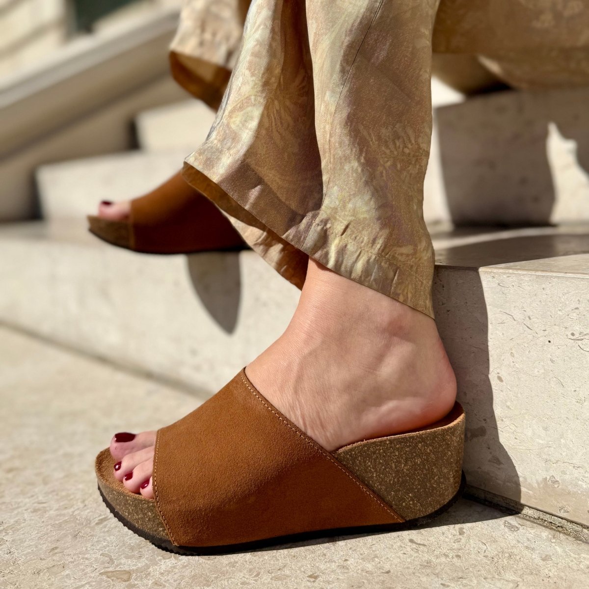 Alex – Women’s Suede Wedge Mules with Comfort Sole - 38 - Uni Noir