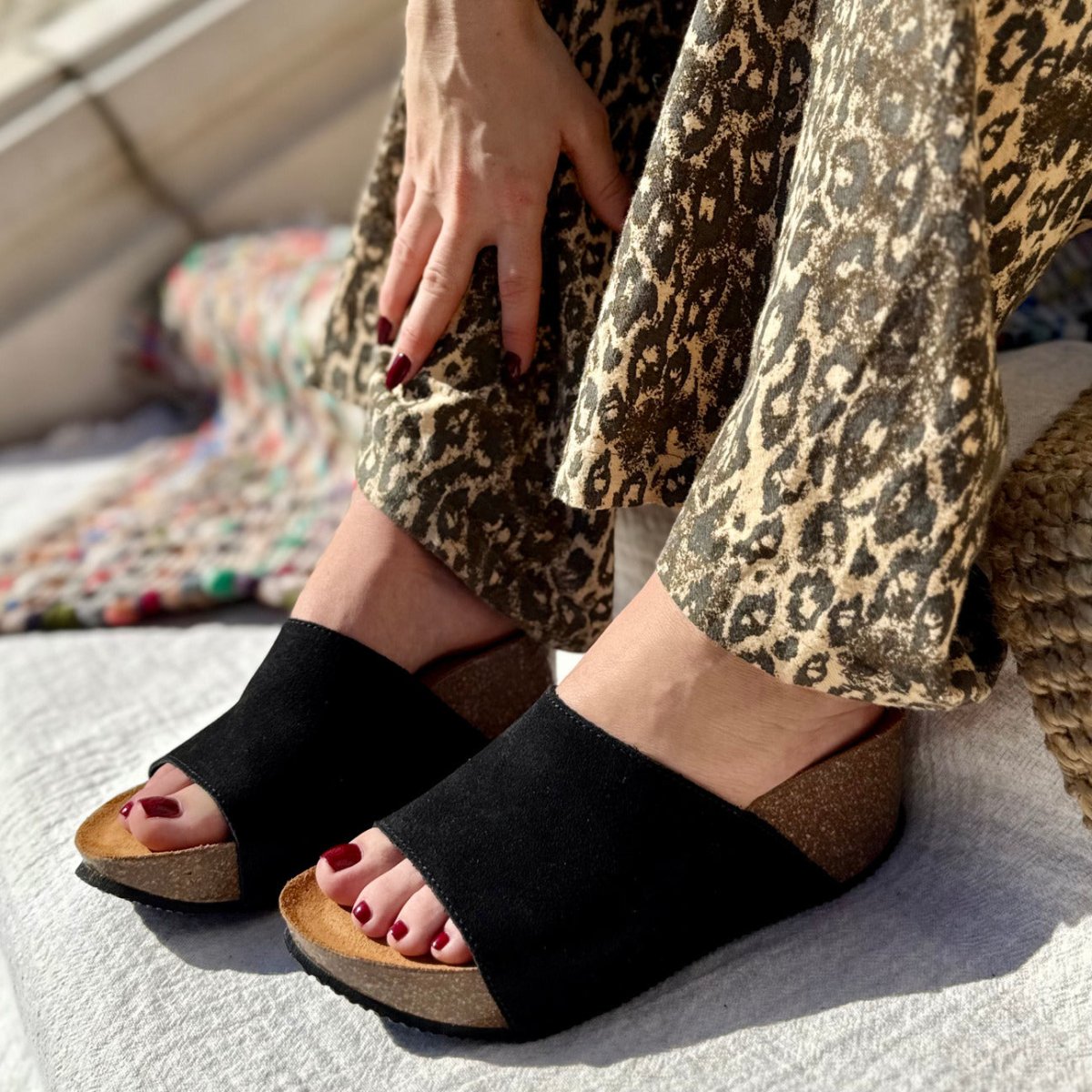 Alex – Women’s Suede Wedge Mules with Comfort Sole - 37 - Taupe