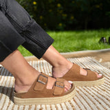 Chiara – Women’s Double-Strap Mules with 4 cm Rope Platform - 41 - kaki