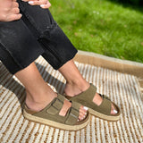Chiara – Women’s Double-Strap Mules with 4 cm Rope Platform - 37 - kaki