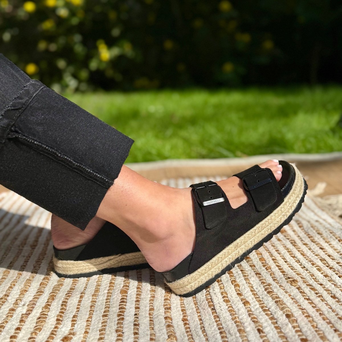 Chiara – Women’s Double-Strap Mules with 4 cm Rope Platform - 39 - kaki
