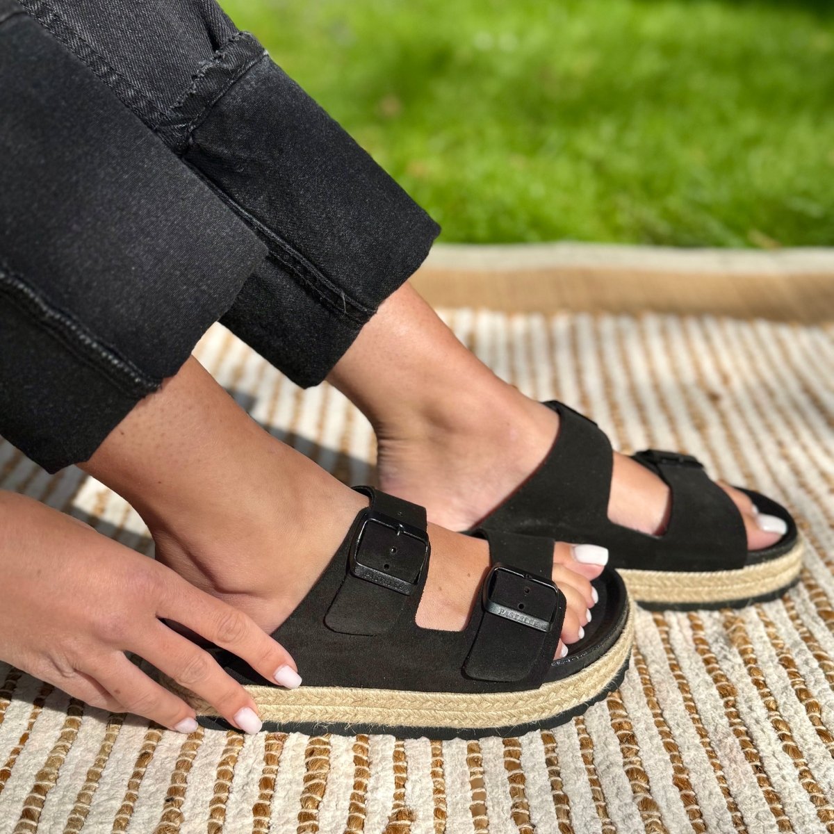 Chiara – Women’s Double-Strap Mules with 4 cm Rope Platform - 39 - Uni Noir