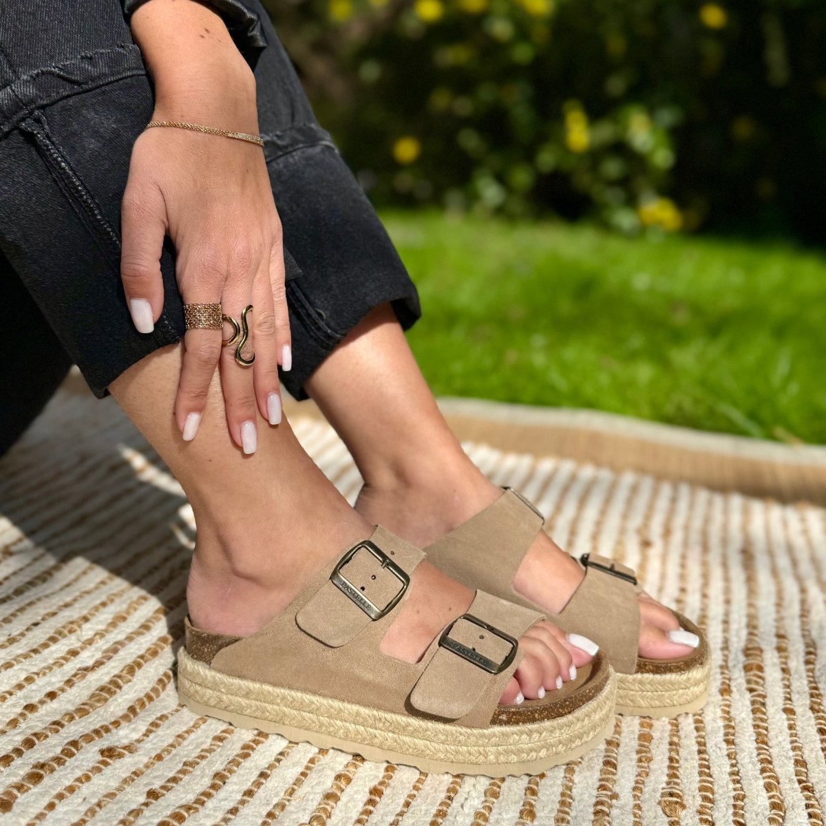 Chiara – Women’s Double-Strap Mules with 4 cm Rope Platform - 41 - Uni Noir