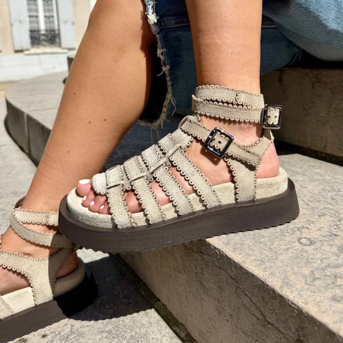 Clara – Women’s Comfort Platform Sandals - 36 - Beige