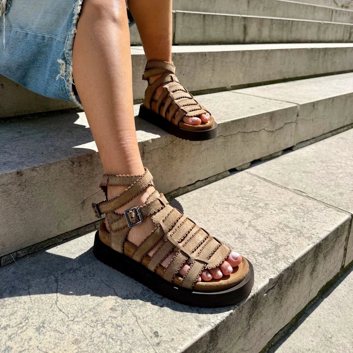 Clara – Women’s Comfort Platform Sandals - 38 - Camel