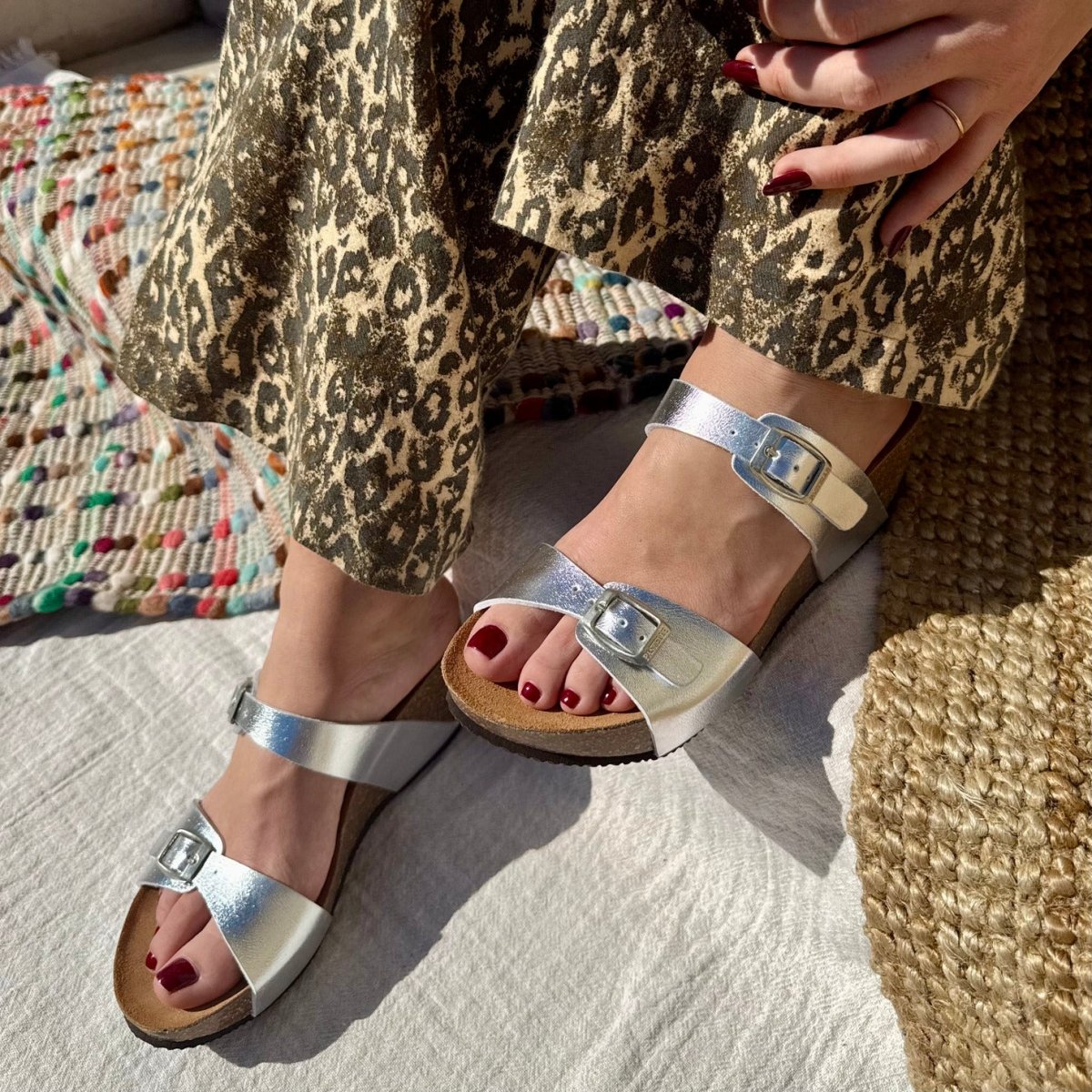 Eilat – Women’s Wedge Mules with Adjustable Straps - 38 - léopard OR