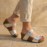 Eilat – Women’s Wedge Mules with Adjustable Straps - 36 - Argent