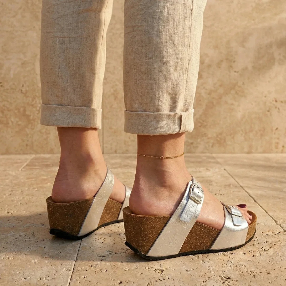 Eilat – Women’s Wedge Mules with Adjustable Straps - 36 - léopard OR