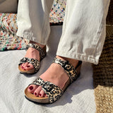 Eilat – Women’s Wedge Mules with Adjustable Straps - 39 - léopard OR