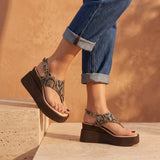 Emy – Women’s Suede Leather Ankle-Strap Platform Sandals - 37 - python beige