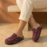 Gina – Women’s Suede Loafer Clogs with Cork Comfort Sole - 36 - S . choco