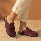 Gina – Women’s Suede Loafer Clogs with Cork Comfort Sole - 36 - bordeaux