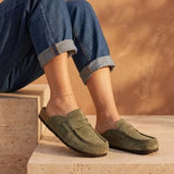 Gina – Women’s Suede Loafer Clogs with Cork Comfort Sole - 38 - Taupe