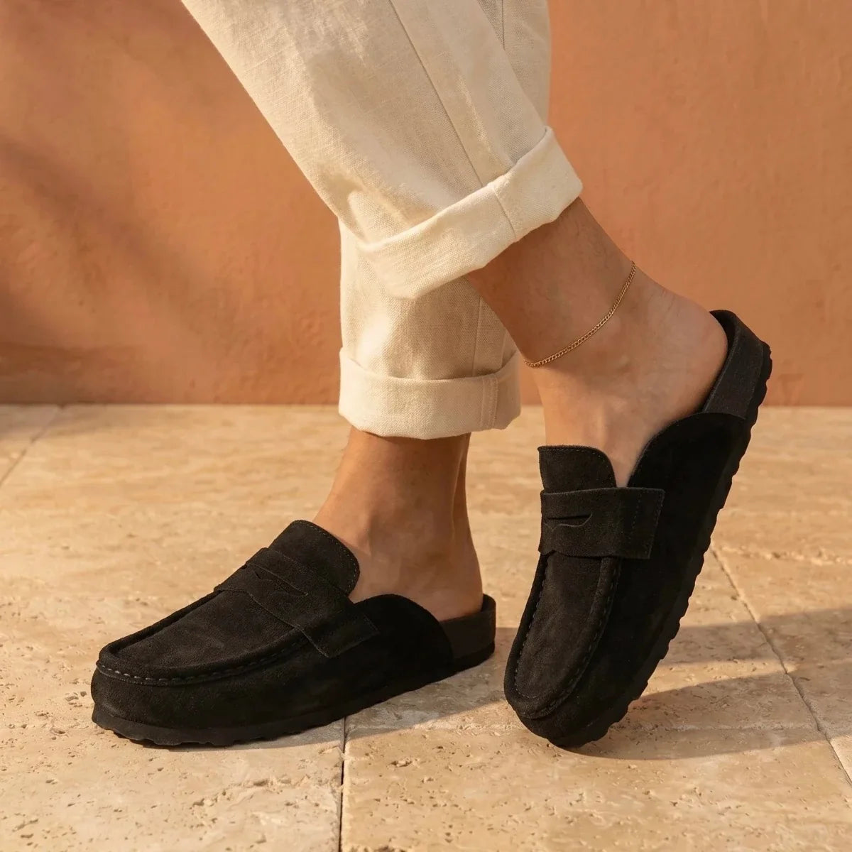 Gina – Women’s Suede Loafer Clogs with Cork Comfort Sole - 36 - Uni Noir