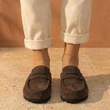 Gina – Women’s Suede Loafer Clogs with Cork Comfort Sole - 37 - kaki