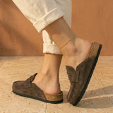 Gina – Women’s Suede Loafer Clogs with Cork Comfort Sole - 37 - bordeaux