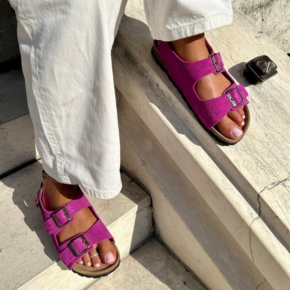 Jeanet – Women’s Suede Leather Buckle Sandals - 40 - S . Marine