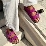Jeanet – Women’s Suede Leather Buckle Sandals - 40 - S . Marine