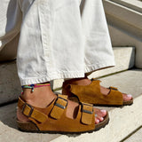 Jeanet – Women’s Suede Leather Buckle Sandals - 41 - S . choco