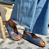 Jeanet – Women’s Suede Leather Buckle Sandals - 39 - S . choco