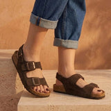 Jeanet – Women’s Suede Leather Buckle Sandals - 37 - S . choco