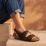 Jeanet – Women’s Suede Leather Buckle Sandals - 36 - S . Marine