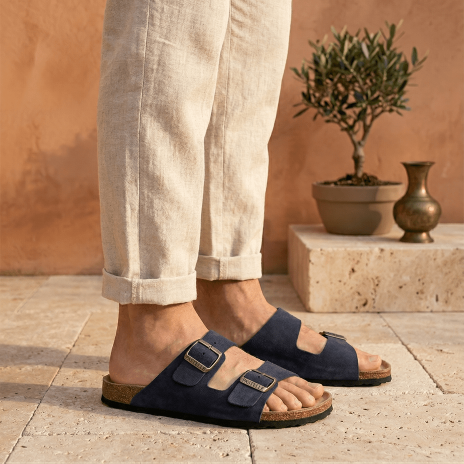 Joy Men – Double-Strap Comfort Mules - 40 - Uni Navy Blue