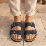 Joy Men – Double-Strap Comfort Mules - 40 - Suede Bleu Marine