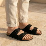 Joy Men – Double-Strap Comfort Mules - 41 - Suede Taupe