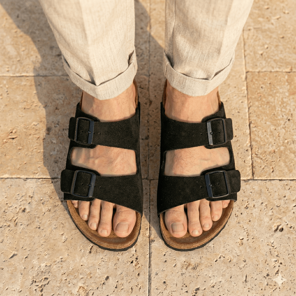 Joy Men – Double-Strap Comfort Mules - 41 - Suede Kaki