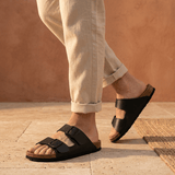 Joy Men – Double-Strap Comfort Mules - 41 - Suede Noir