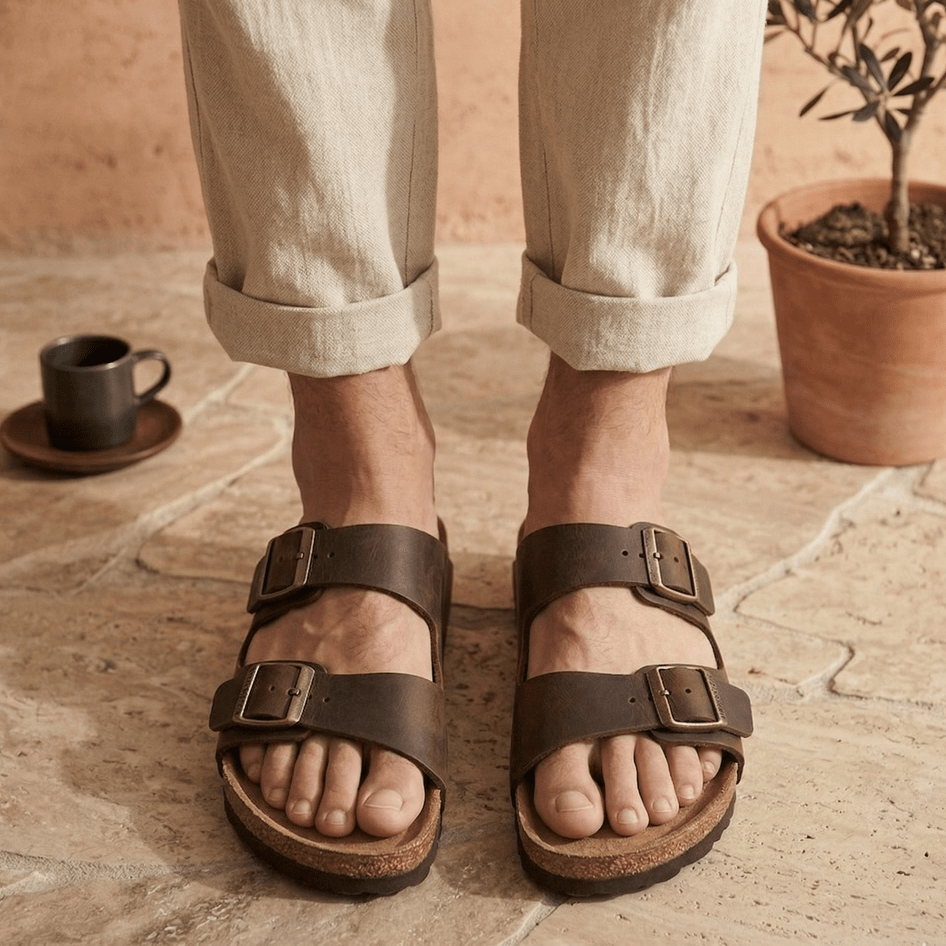 Joy Men – Double-Strap Comfort Mules - 41 - Beige