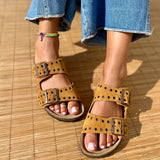 Joy Eyelet – Women’s Leather Comfort Mules - 37 - Camel