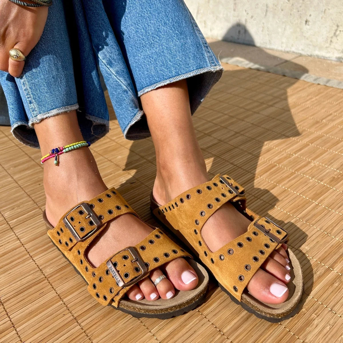 Joy Eyelet – Women’s Leather Comfort Mules - 37 - kaki