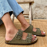 Joy Eyelet – Women’s Leather Comfort Mules - 38 - kaki