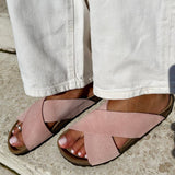 Kessy – Women’s Suede and Leather Comfort Sandal Mules - 37 - Pink