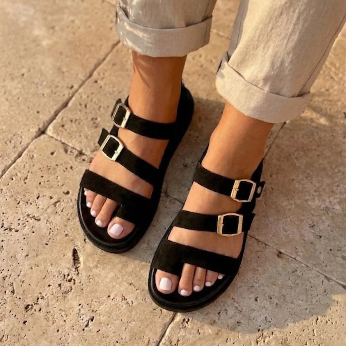 Louane – Women’s Double-Buckle Comfort Sandals - 37 - Uni Noir