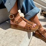 Natacha – Women’s Ankle-Strap Comfort Flat Sandals - 37 - Camel
