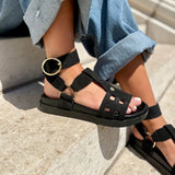 Natacha – Women’s Ankle-Strap Comfort Flat Sandals - 36 - Uni Noir