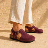 Hannah – Women’s Suede Sandal Clogs with Cork and Leather Footbed - 36 - Taupe