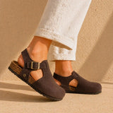 Hannah – Women’s Suede Sandal Clogs with Cork and Leather Footbed - 37 - kaki
