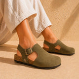 Hannah – Women’s Suede Sandal Clogs with Cork and Leather Footbed - 36 - Black