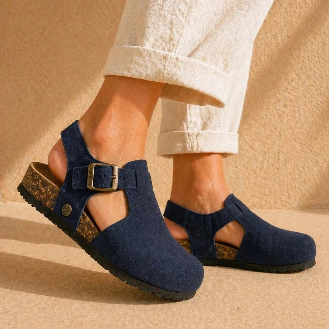 Hannah – Women’s Suede Sandal Clogs with Cork and Leather Footbed - 38 - bordeaux