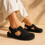 Hannah – Women’s Suede Sandal Clogs with Cork and Leather Footbed - 36 - kaki