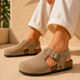 Hannah – Women’s Suede Sandal Clogs with Cork and Leather Footbed - 37 - S . choco