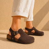 Hannah – Women’s Suede Sandal Clogs with Cork and Leather Footbed - 37 - Black