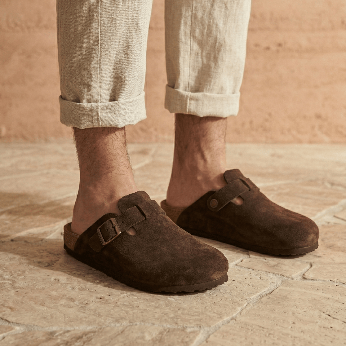 Solal Men – Suede Clogs with Cork and Leather Comfort Footbed - 40 - S . choco