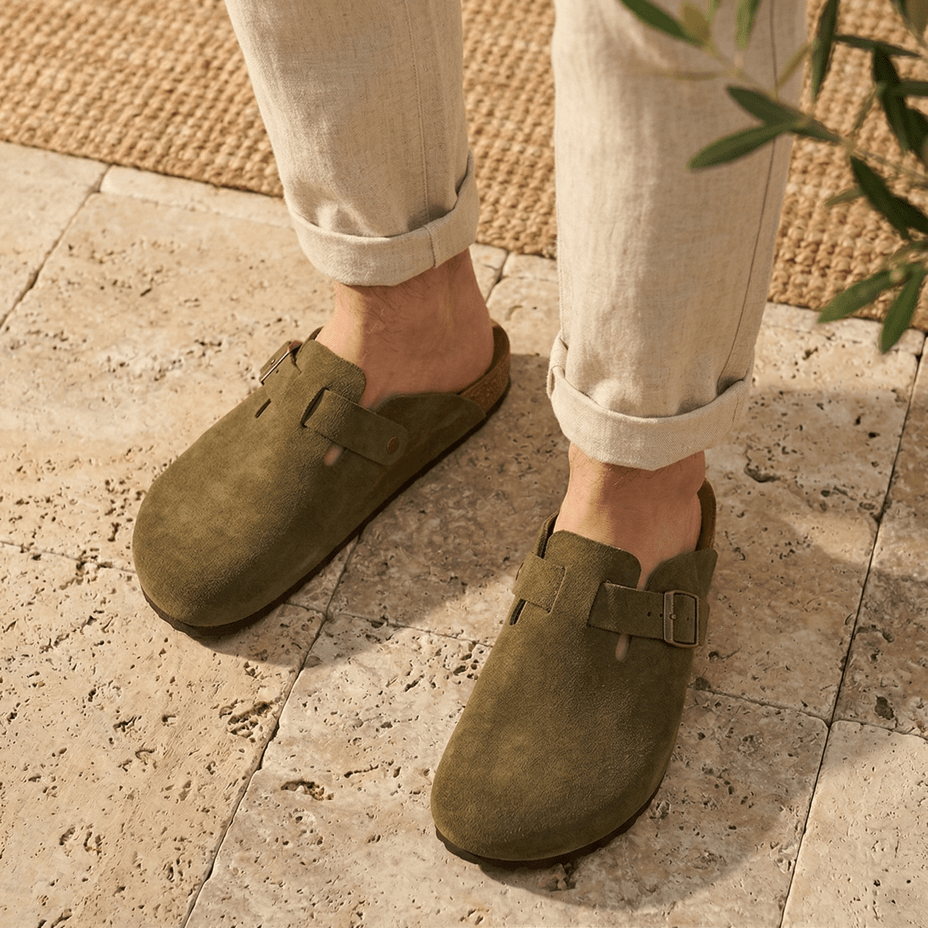 Solal Men – Suede Clogs with Cork and Leather Comfort Footbed - 41 - S . choco
