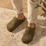Solal Men – Suede Clogs with Cork and Leather Comfort Footbed - 41 - S . choco